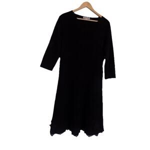 Nanette Lepore black sweater knit dress lace hem size Large